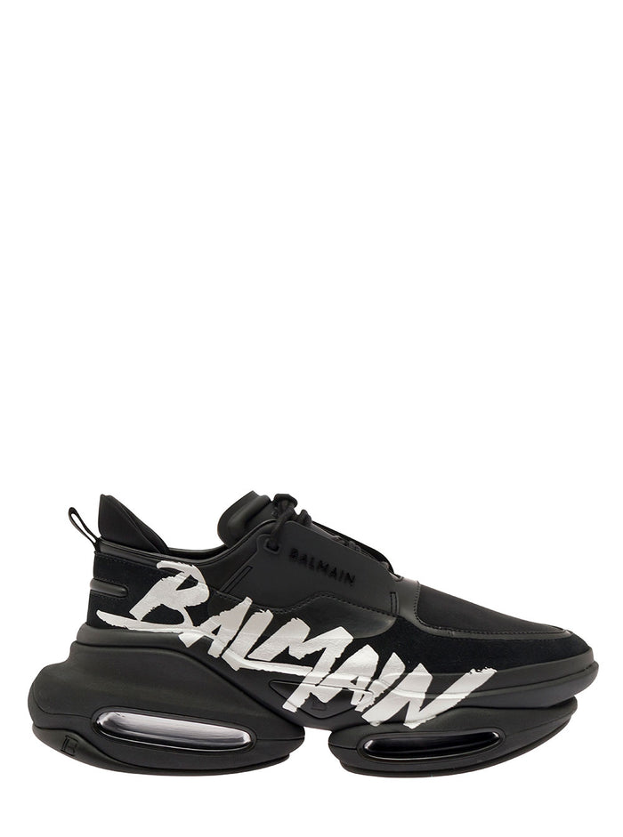 B-Bold Black Low Top Sneakers With Contrasting Xl Logo Rubberised Leather And Neoprene Man