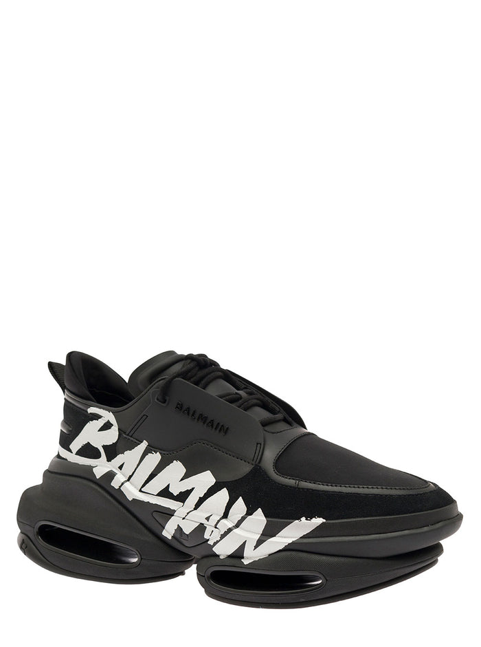 B-Bold Black Low Top Sneakers With Contrasting Xl Logo Rubberised Leather And Neoprene Man