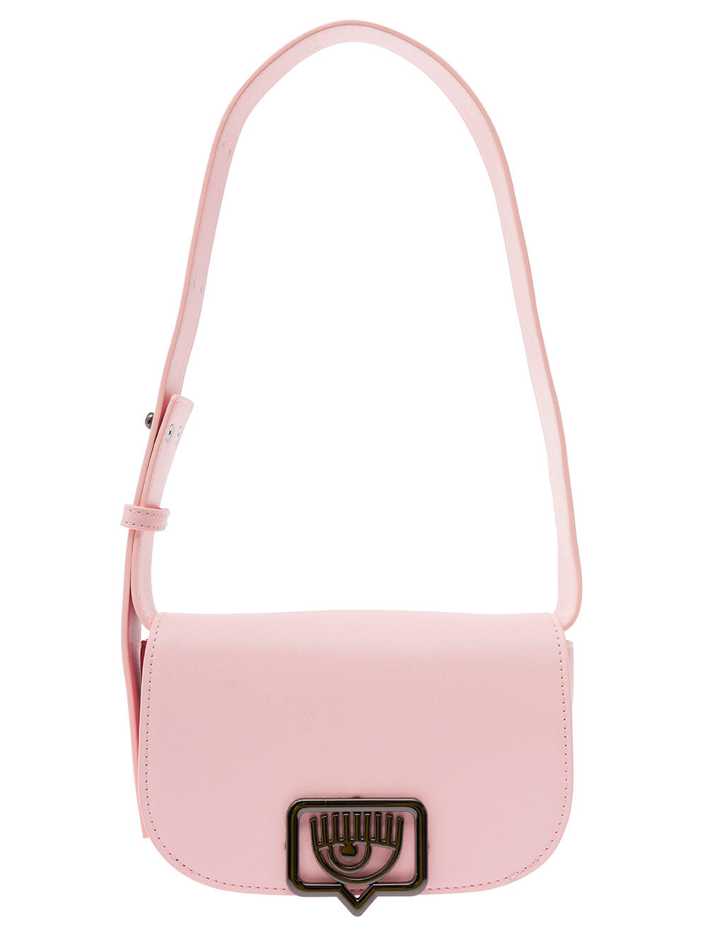 Moon Bag Pink Crossbody With Eyelike Buckle Faux Leather Woman Polyester