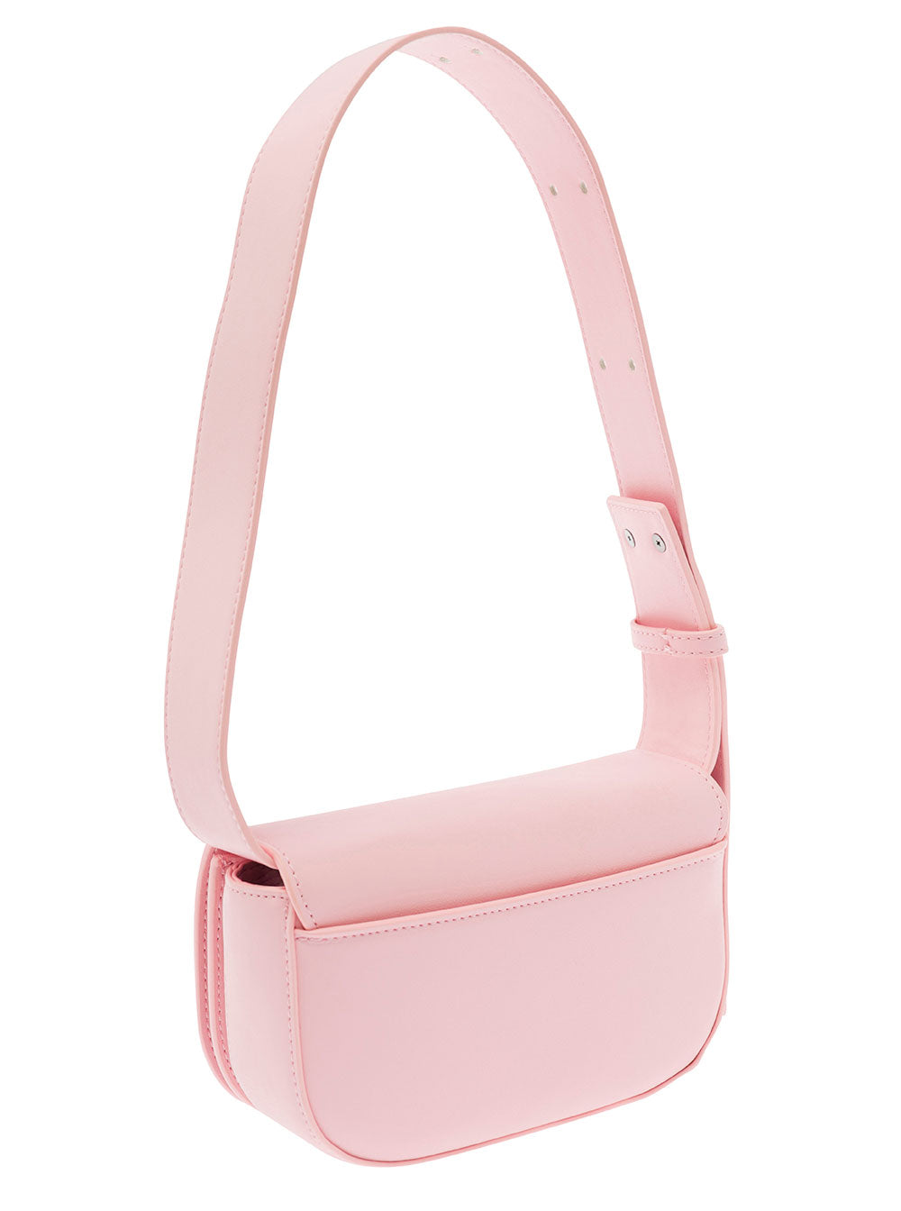 Moon Bag Pink Crossbody With Eyelike Buckle Faux Leather Woman Polyester
