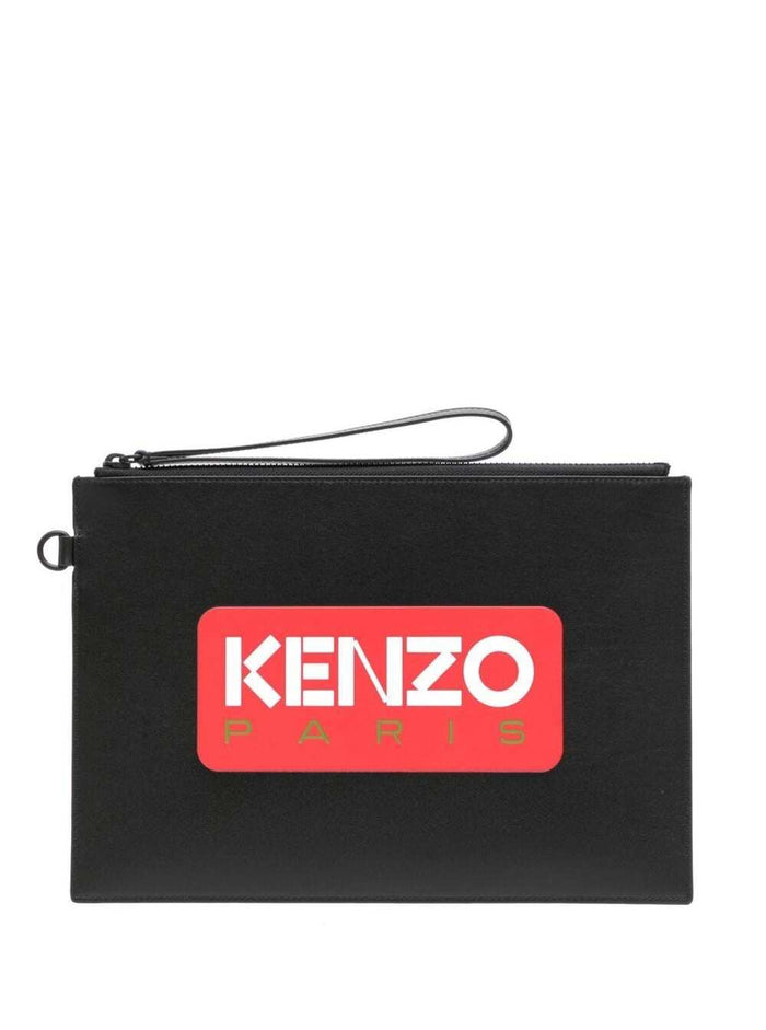 Black Clutch Bag With Printed Logo Leather Cow Clutches And Pochettes