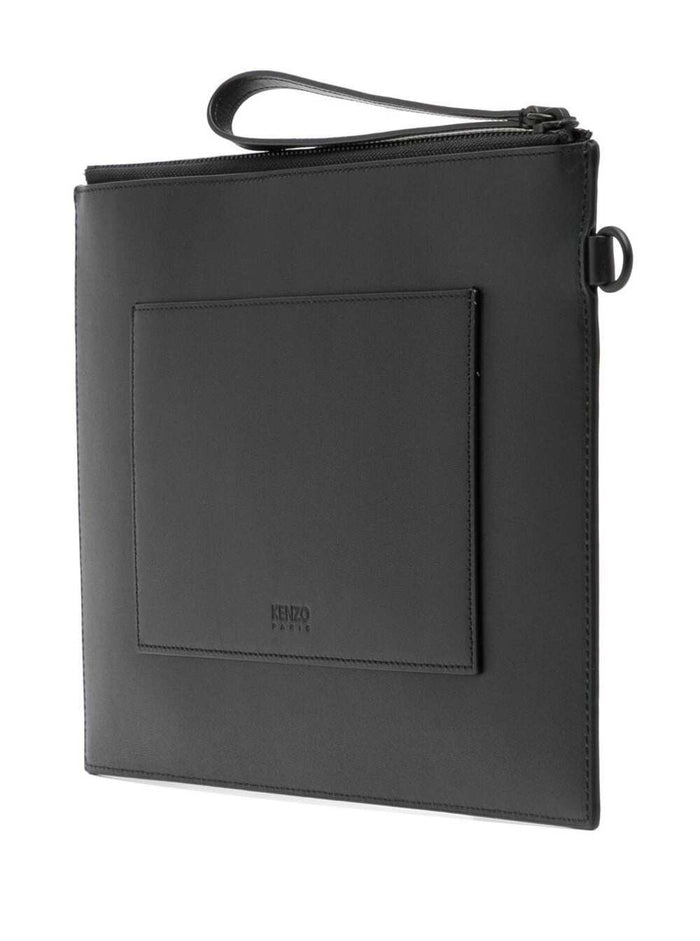 Black Clutch Bag With Printed Logo Leather Cow Clutches And Pochettes
