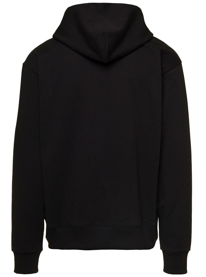 Black Hoodie With Broke Flower Crest Embroidey Cotton Man Kenzo Sweatshirts