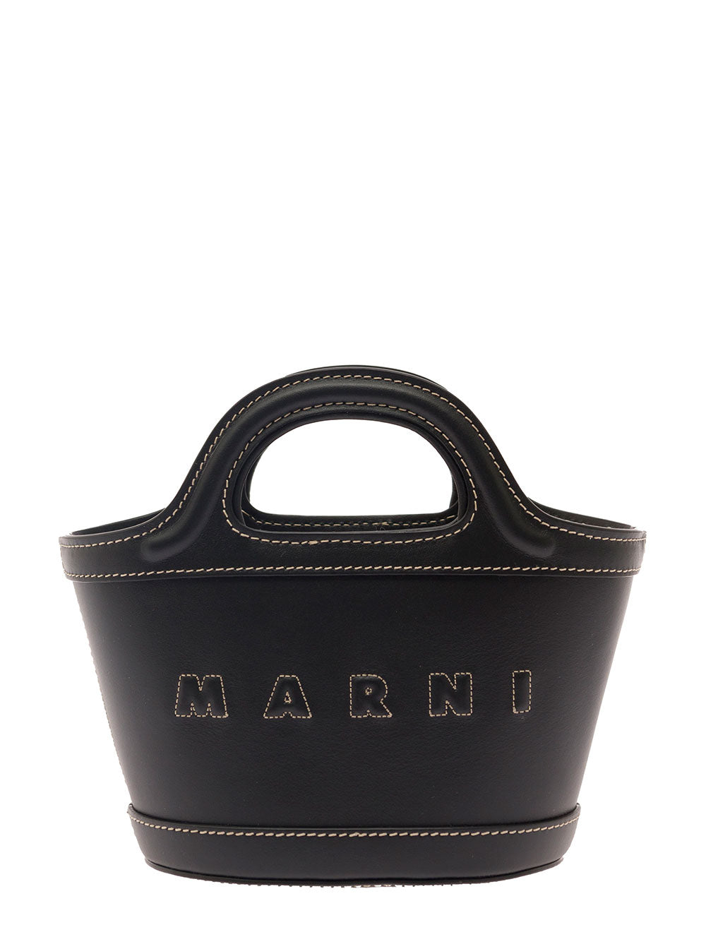 Black Tropicalia Hand Bag With Logo And Embossed Details Leather Woman Calf