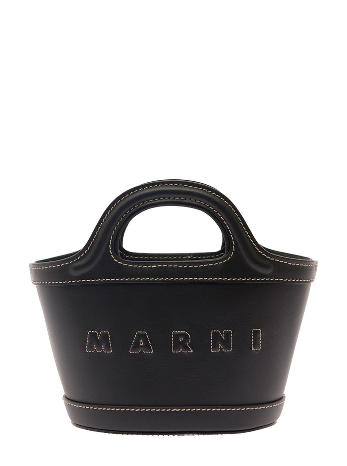 Black Tropicalia Hand Bag With Logo And Embossed Details Leather Woman Calf