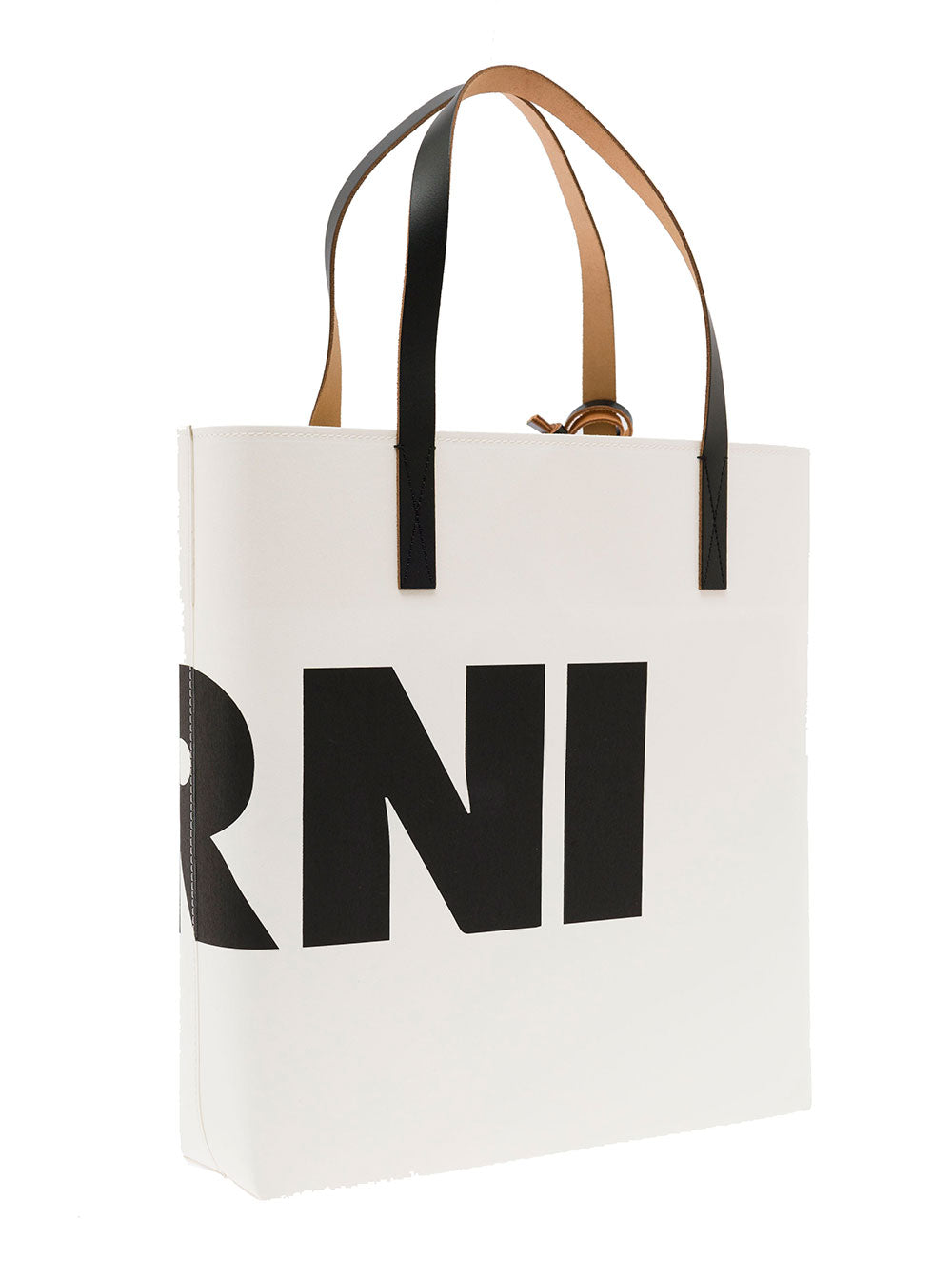 Black And White Paper Fabric Shopper Bag With Logo Marni Woman Cellulose Tote