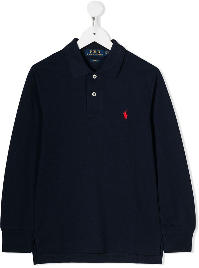 Long Sleeve Blue Polo Shirt Piquet Ralph Lauren Kids Blu Cotton Tshirts And
