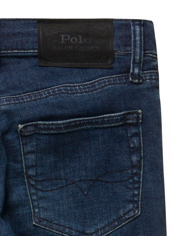 Blue Five Pockets Jeans With Logo Patch Stretch Cotton Denim Boy Blu Elasterell