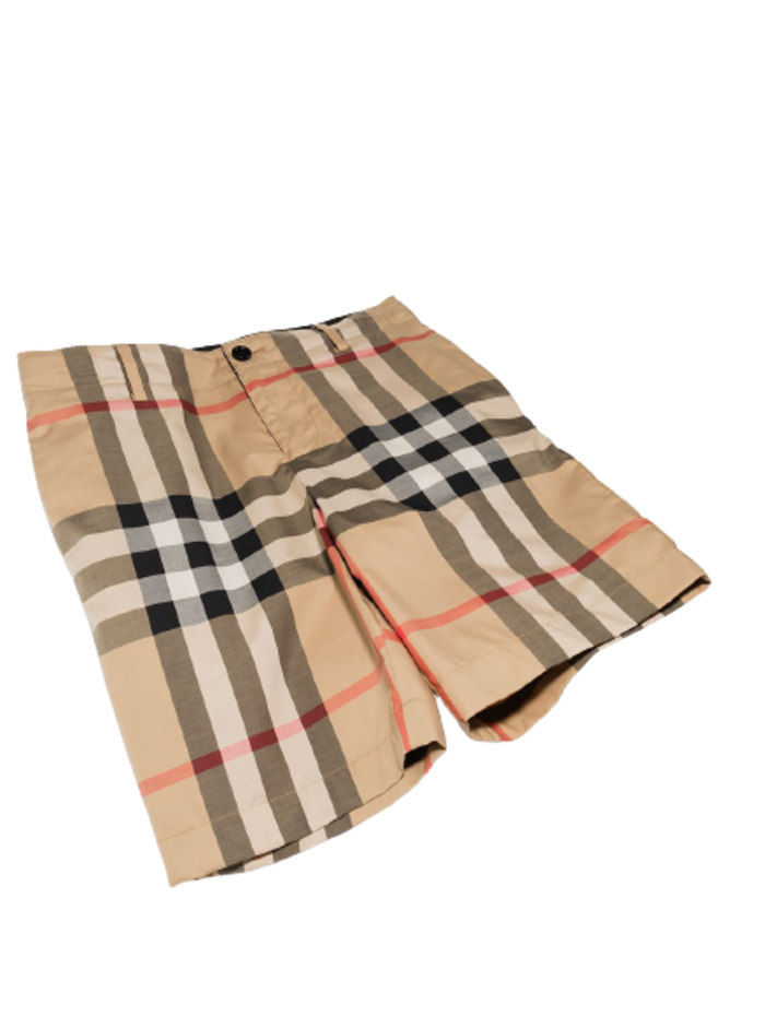 Burberry Kids Boys Vintage Check Cotton Bermuda Shorts Beige Elastane And