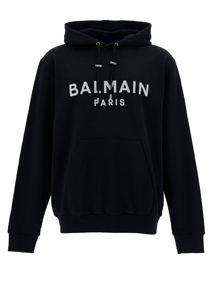 Black Hoodie With Contrasting Logo Cotton Man Sweatshirts