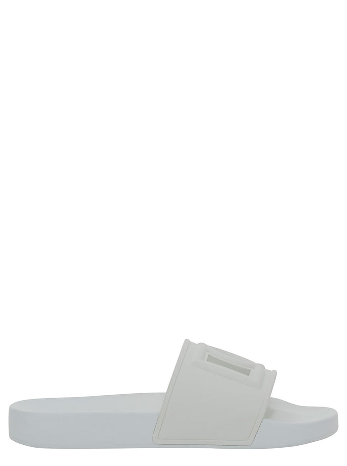 Dg Slide White Sandals With Logo Rubber Man Flat Shoes