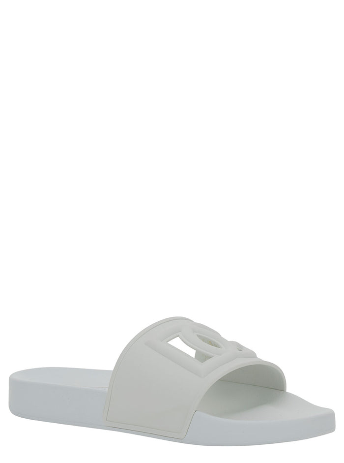 Dg Slide White Sandals With Logo Rubber Man Flat Shoes
