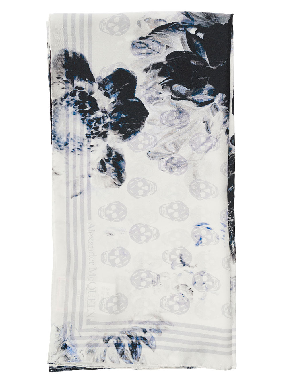White And Black Scarf With All-Over Skull Print Silk Woman Grey Scarfs Foulards