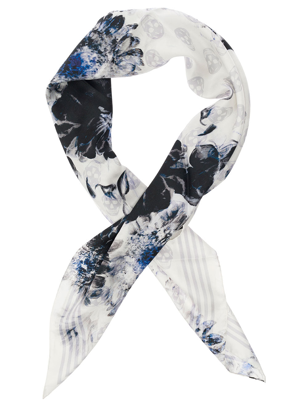White And Black Scarf With All-Over Skull Print Silk Woman Grey Scarfs Foulards