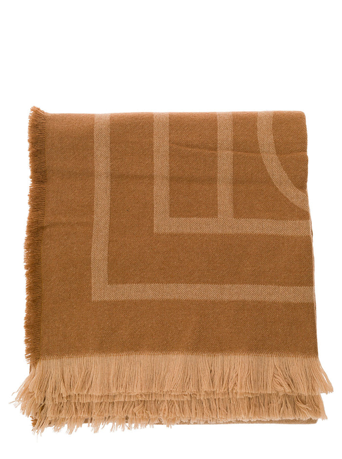 Beige Scarf With Monogram Print Wool And Cashmere Woman Scarfs Foulards