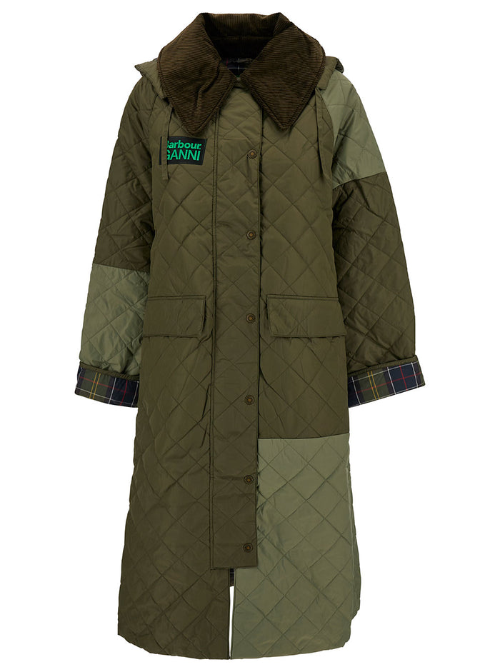 Green Patchwork Jacket With Logo Patch Quilted Fabric Woman Polyester