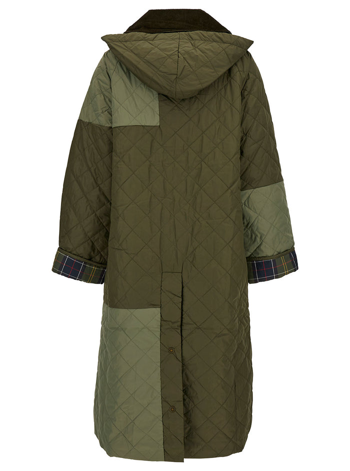 Green Patchwork Jacket With Logo Patch Quilted Fabric Woman Polyester