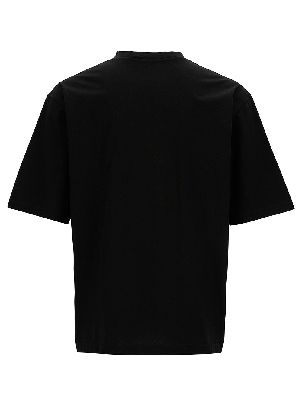 Black Crewneck T-Shirt With 80s Contrasting Logo Print Cotton Man Tshirts And Polo Shirts