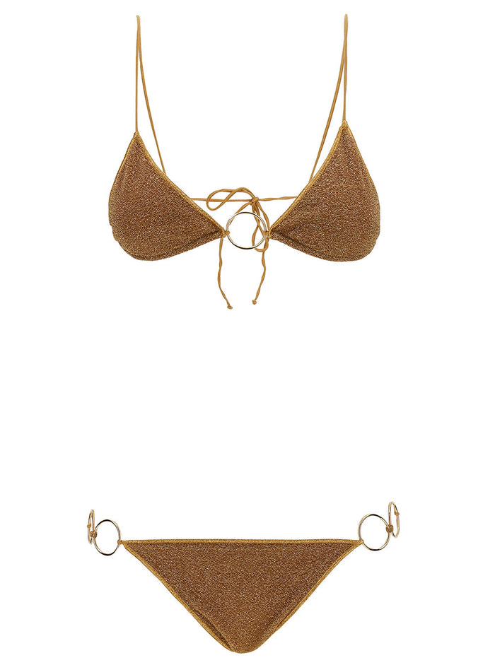 Lumière Gold Microkini With Rings Lurex Woman Metallic Polyamide Beachwear