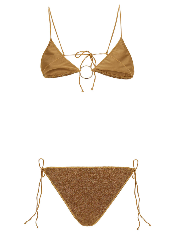 Lumière Gold Microkini With Rings Lurex Woman Metallic Polyamide Beachwear