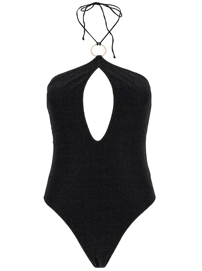 Lumière Black One-Piece Swimsuit With Cut-Out And Ring Polyamide Blend Woman Metallic Beachwear