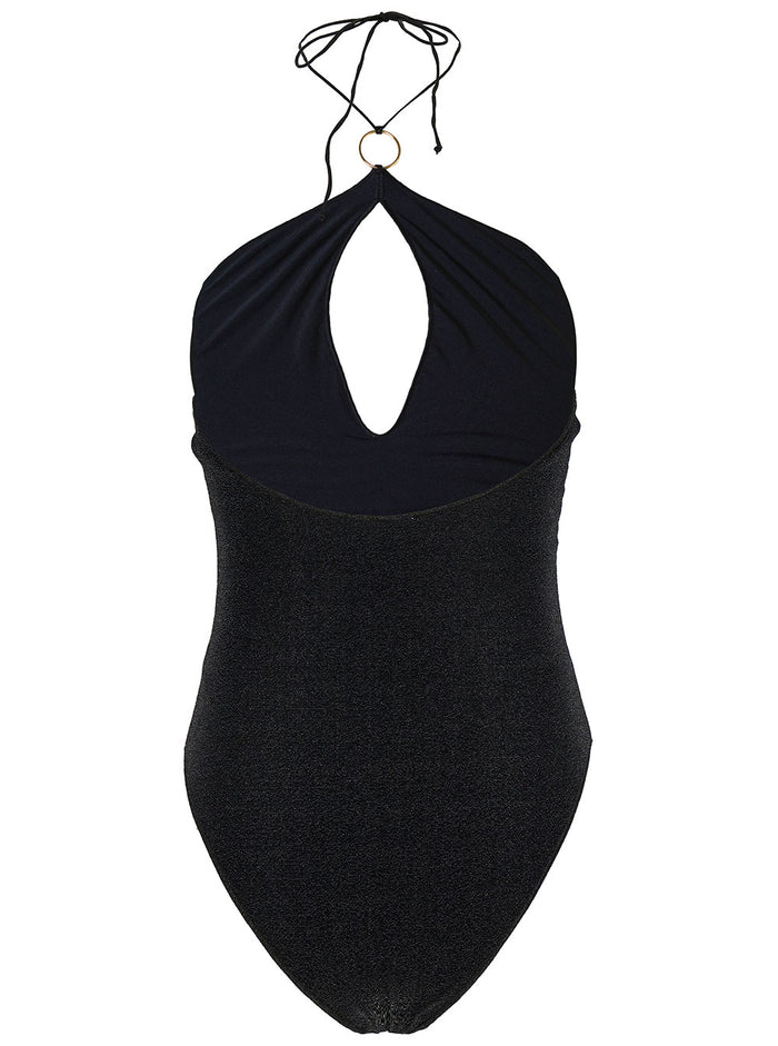 Lumière Black One-Piece Swimsuit With Cut-Out And Ring Polyamide Blend Woman Metallic Beachwear