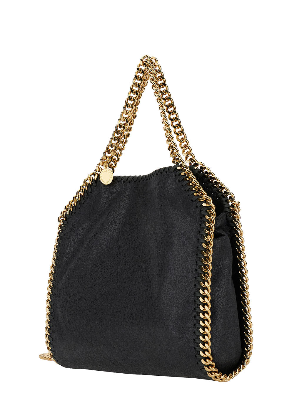 3chain Mini Black Tote Bag With Logo Engraved On Charm Faux Leather Woman Polyester Crossbody