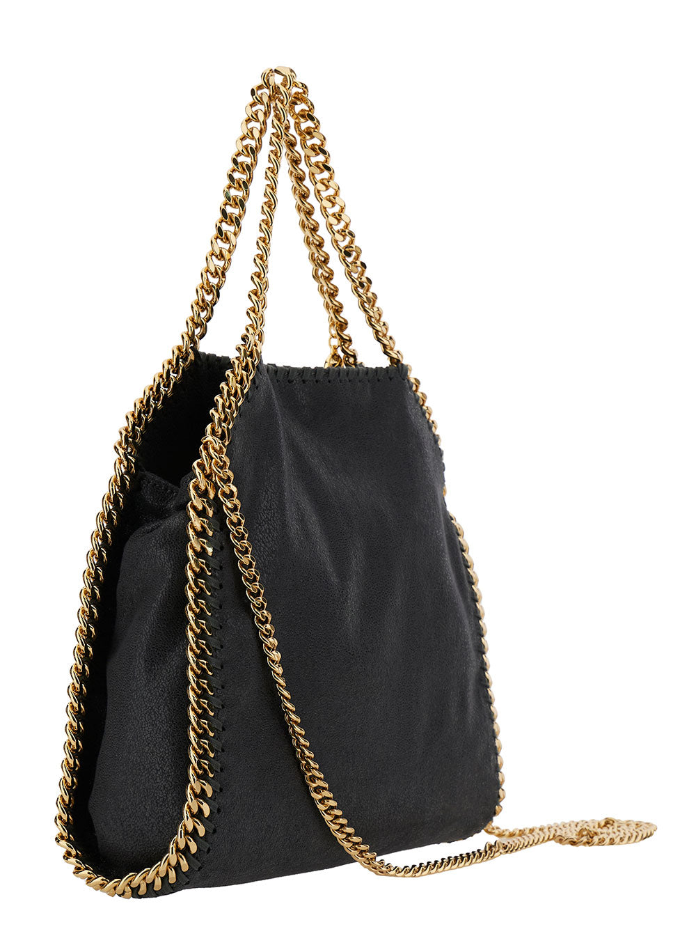 3chain Mini Black Tote Bag With Logo Engraved On Charm Faux Leather Woman Polyester Crossbody
