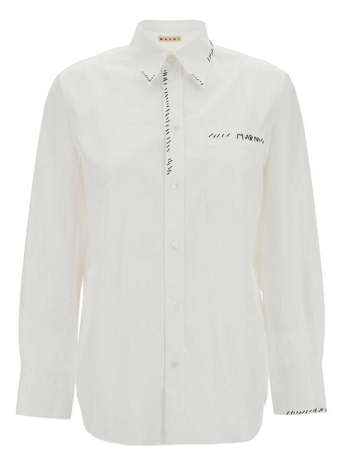 Oversized White Shirt With Contrasting Logo Print Cotton Woman Woven And Blouses