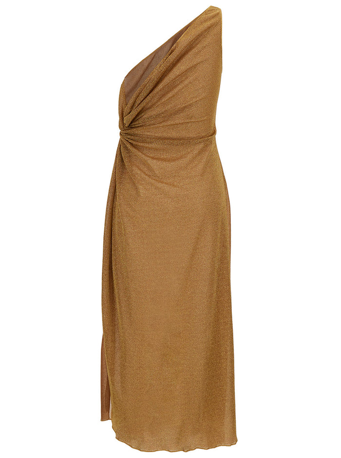 Lumière Midi Gold Dress With Knot Detail Lurex Woman Metallic Polyamide Long