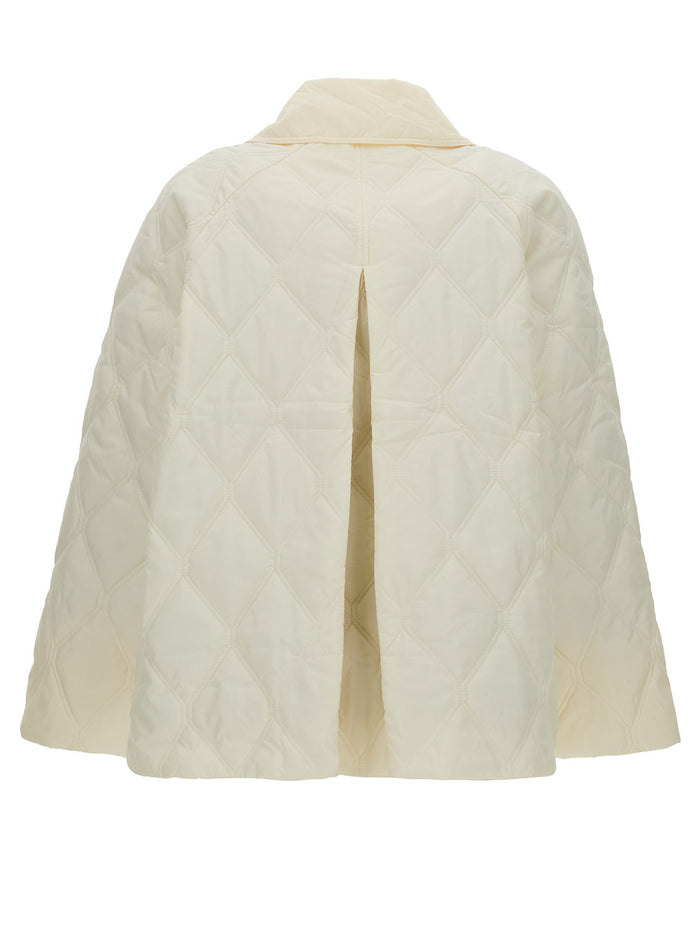 Cream White Quilted Jacket With Oversized Collar Recyclaed Polyamide Woman Recycled Polyester