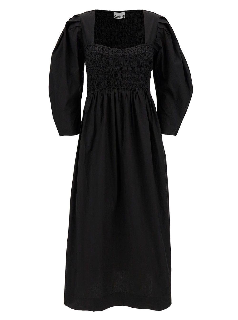 Black Maxi Dress With Balloon Sleeves Cotton Woman Organic Long
