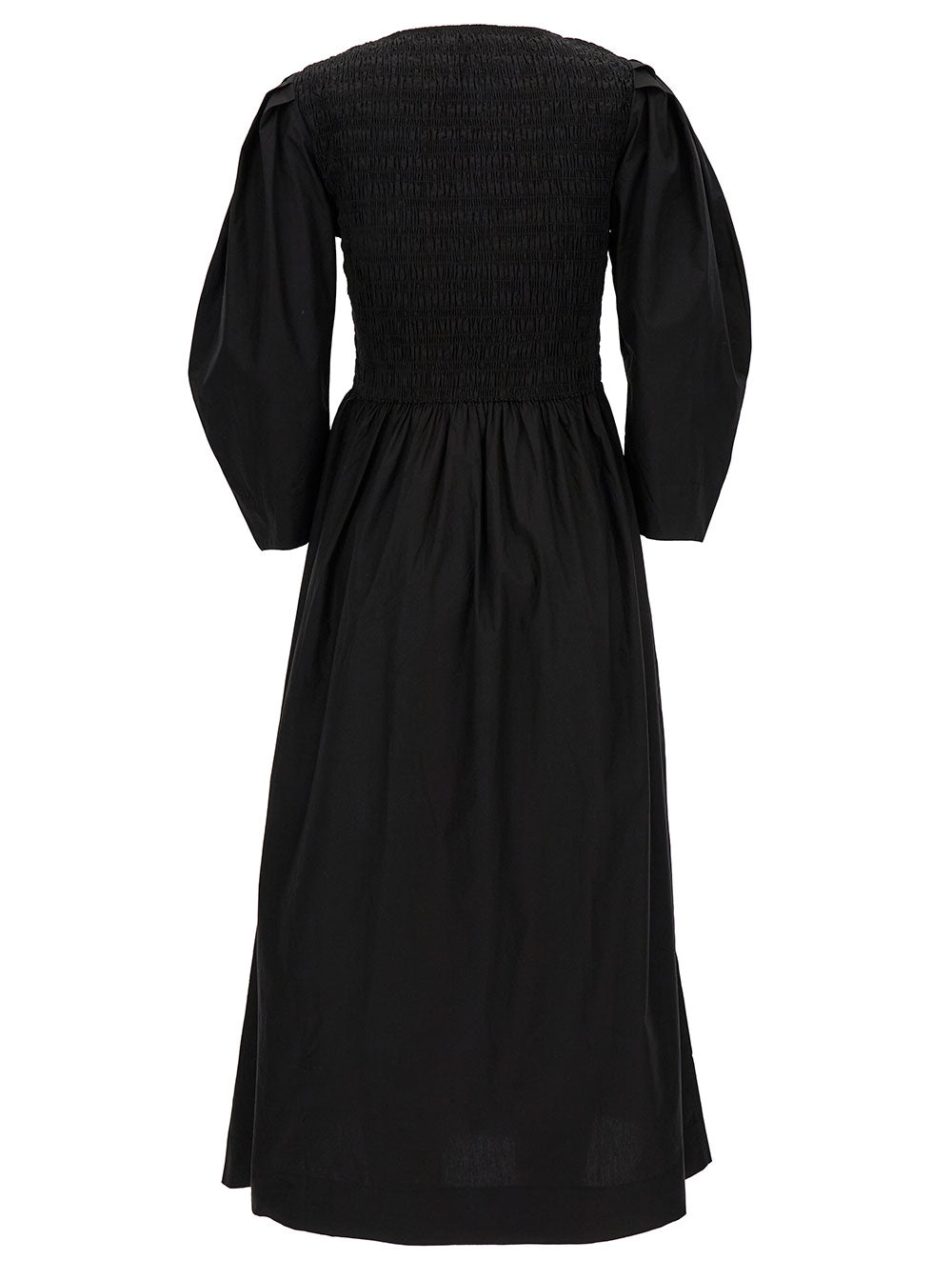 Black Maxi Dress With Balloon Sleeves Cotton Woman Organic Long
