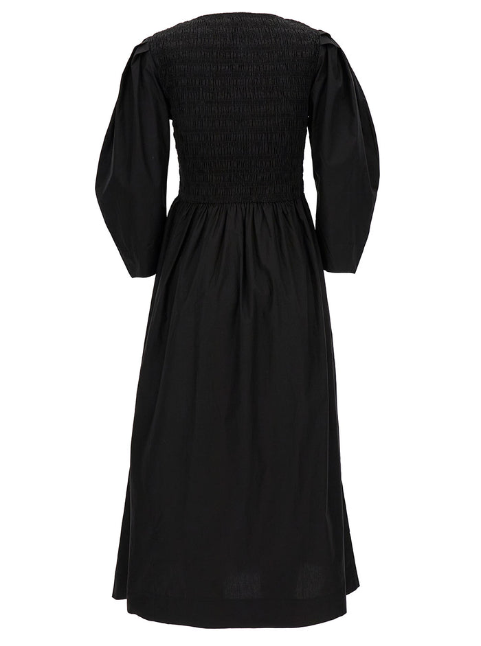 Black Maxi Dress With Balloon Sleeves Cotton Woman Organic Long