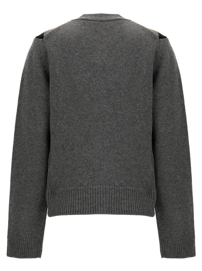 Grey Knit Cardigan With Check Print Wool Blend Woman Jersey