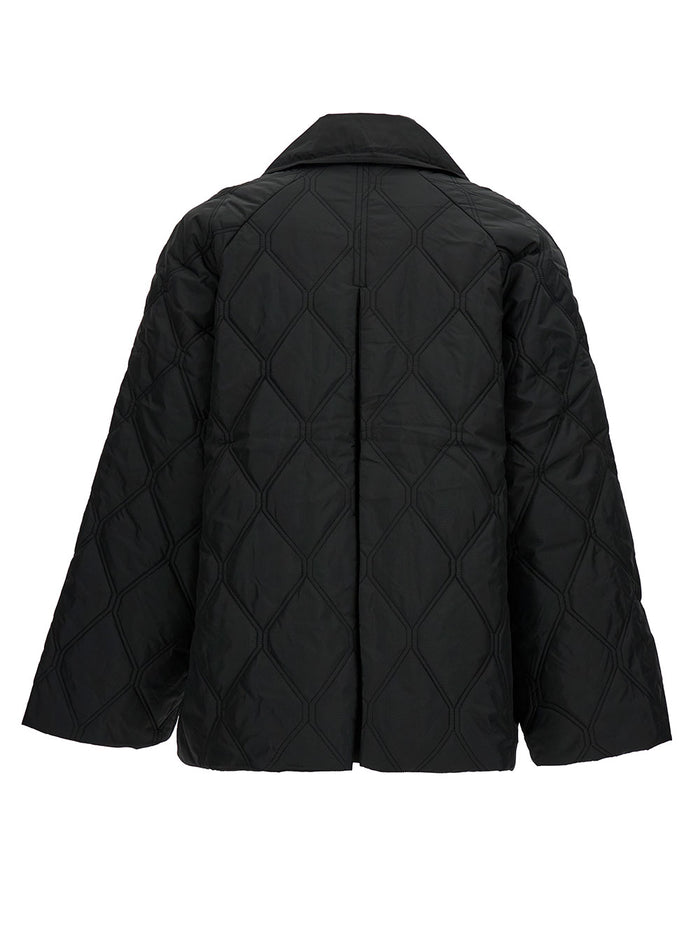 Black Quilted Jacket With Oversized Collar Recyclaed Polyamide Woman Recycled Polyester