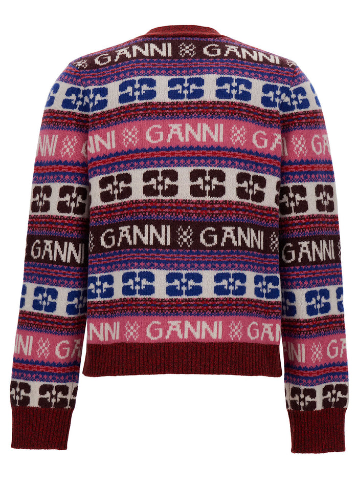 Multicolor Cardigan With All-Over Logo Motif Wool Blend Woman Jersey