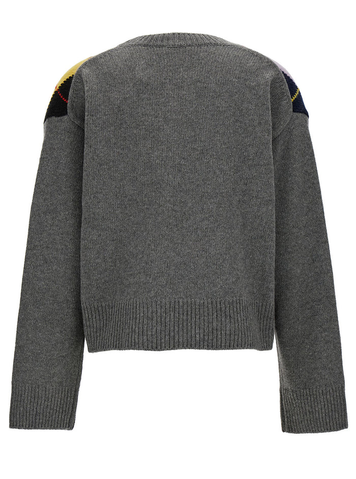 Grey Oversized Sweater With Check Print Wool Blend Woman Jersey