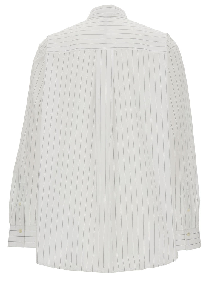 White Striped Shirt With Embroidered Logo Cotton Woman Organic And Blouses