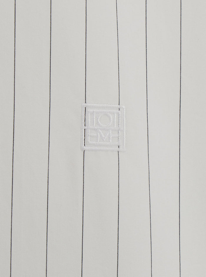 White Striped Shirt With Embroidered Logo Cotton Woman Organic And Blouses