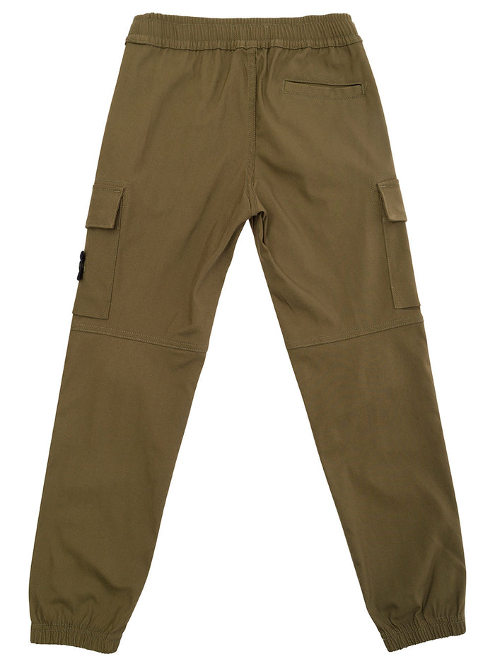 Green Pants With Patch Pockets And Logo Cotton Blend Boy Polyammide Elastan Trousers