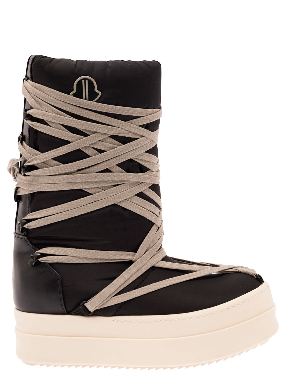 Bigrocks Black Boots With Rick Owens X Moncler Logo Patch And Multiple Laces Tech Fabric Woman
