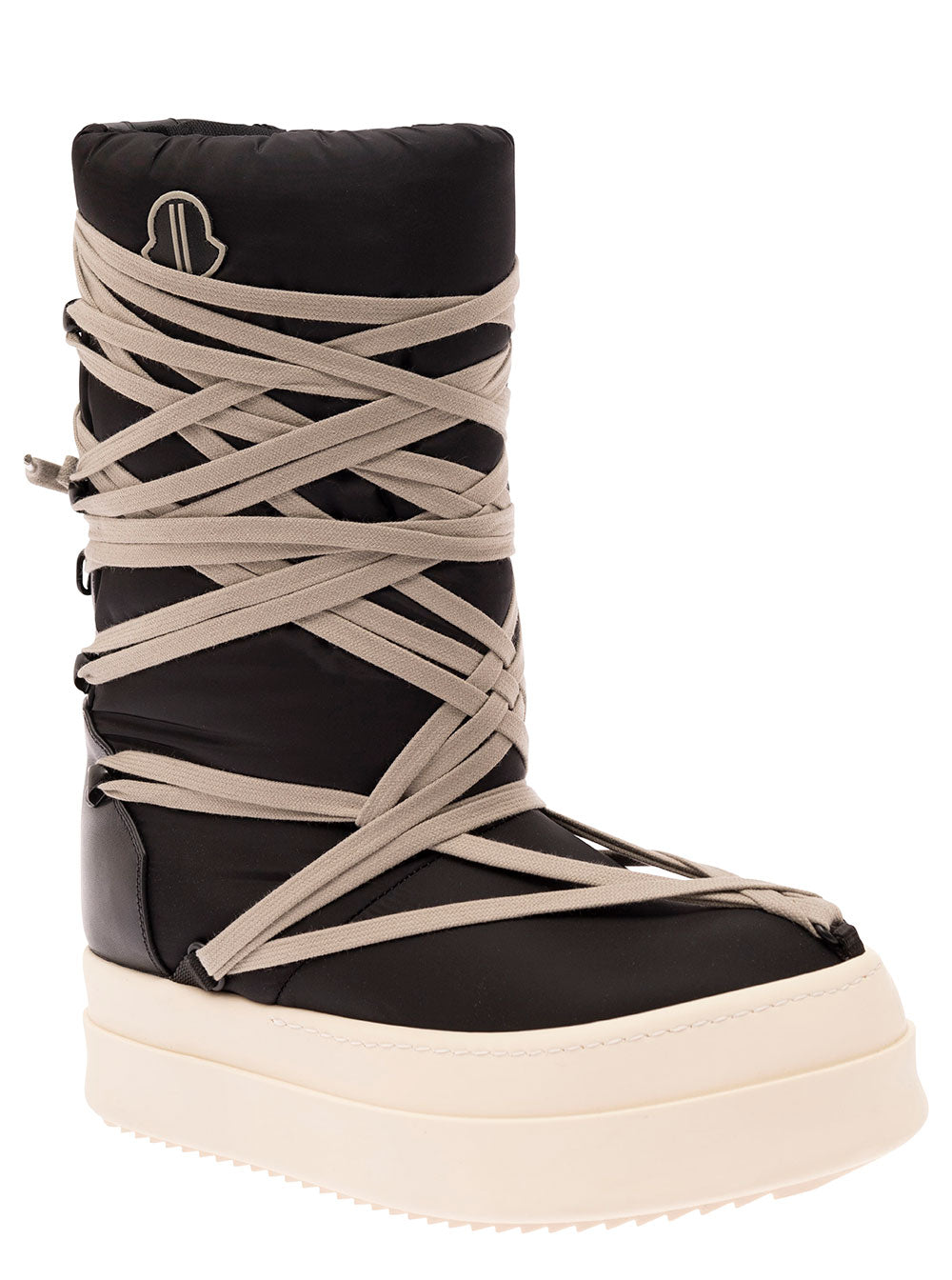 Bigrocks Black Boots With Rick Owens X Moncler Logo Patch And Multiple Laces Tech Fabric Woman