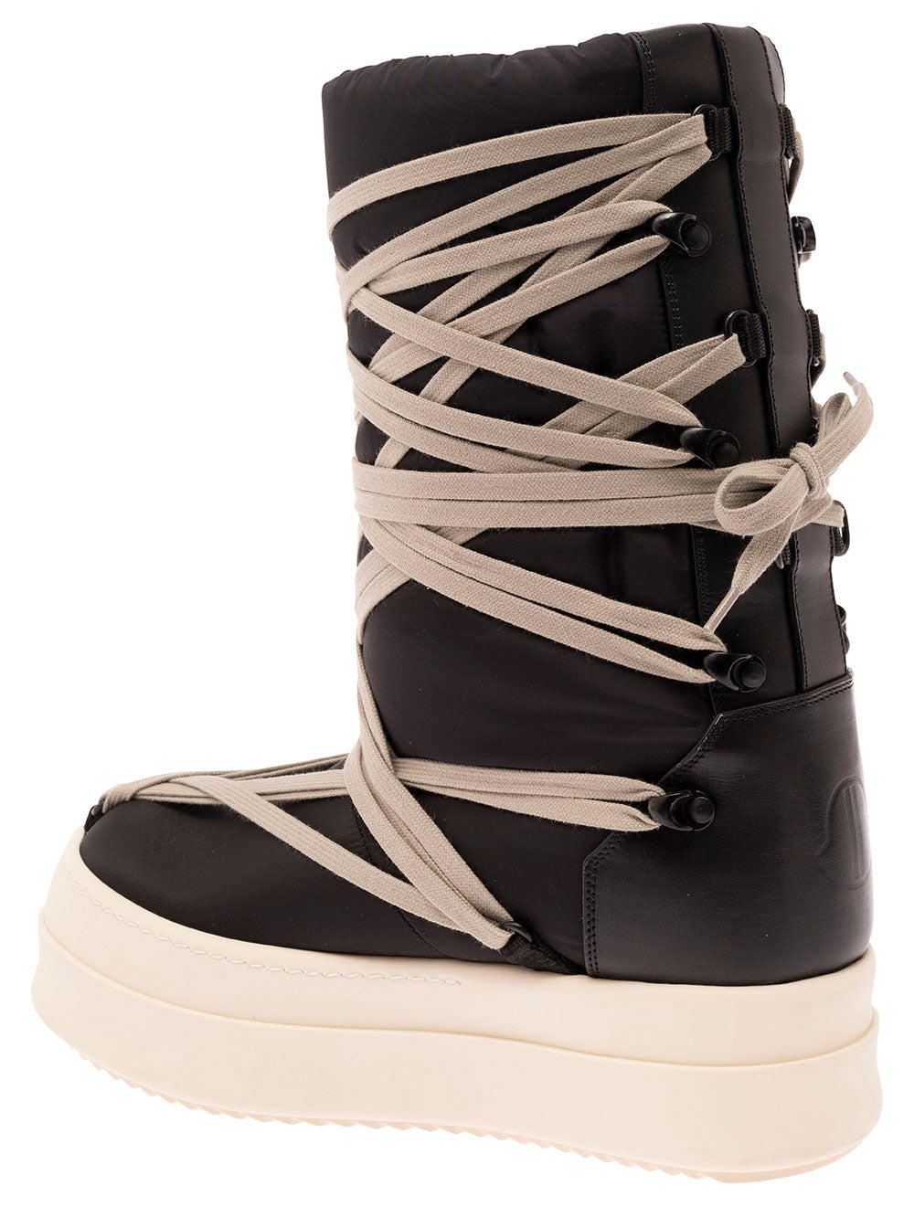 Bigrocks Black Boots With Rick Owens X Moncler Logo Patch And Multiple Laces Tech Fabric Woman