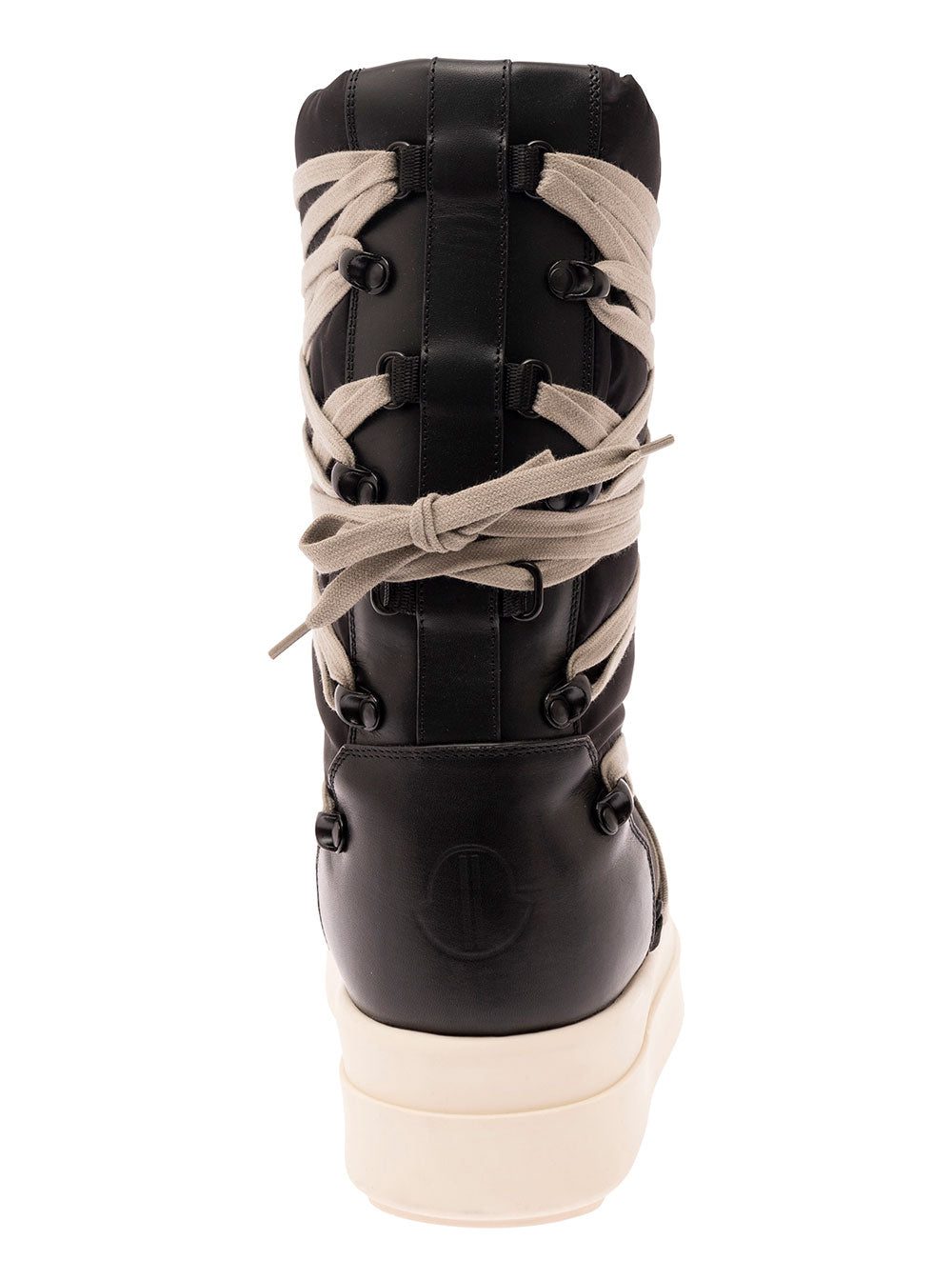 Bigrocks Black Boots With Rick Owens X Moncler Logo Patch And Multiple Laces Tech Fabric Woman