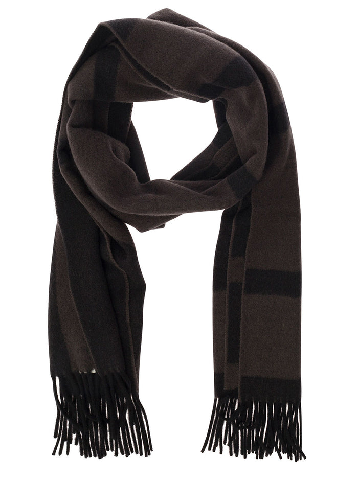 Brown Scarf With Jacquard Logo Wool Woman Grey Rws Scarfs And Foulards