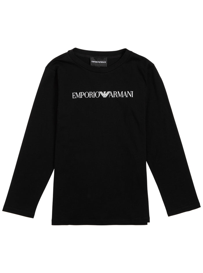 Long-Sleeved Cotton T-Shirt With Logo Print Black Jersey