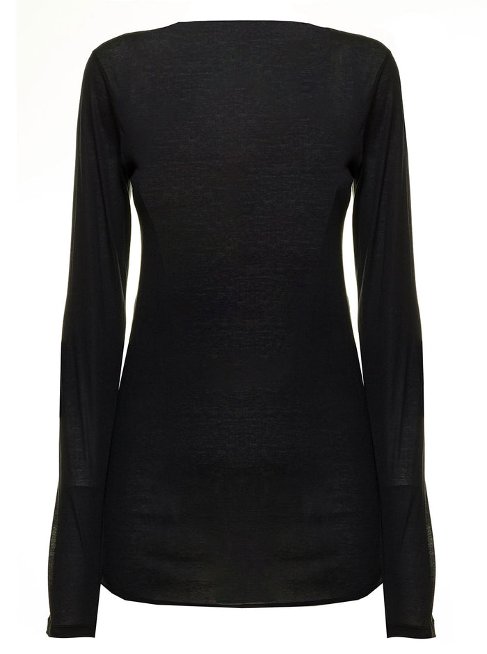 Ann Demeulemeester Womans Long Sleeved Cotton And Silk Shirt Black Sillk Jersey