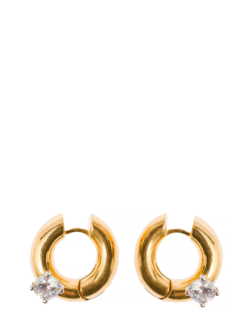 Gold Tone Hoops Earrings With Zircons Plated Brass Woman Metallic 18k Zircon
