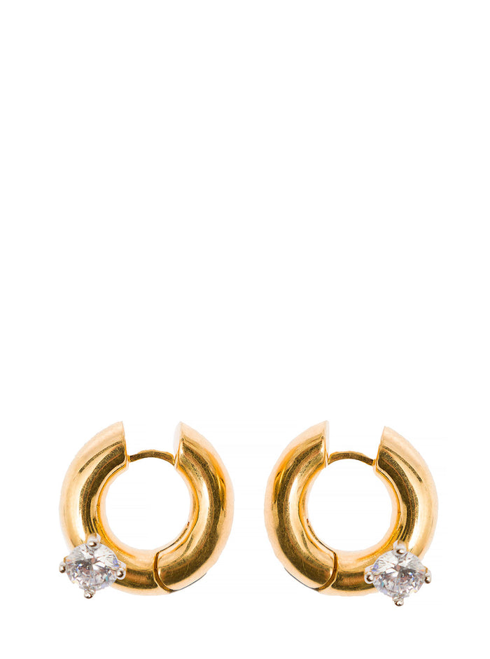 Gold Tone Hoops Earrings With Zircons Plated Brass Woman Metallic 18k Zircon